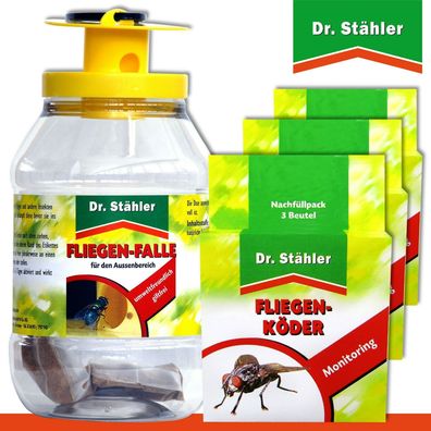 Dr. Stähler 1 x Fliegen-Falle + 3 x 3 Beutel Nachfüllpack FliegenKöder (Gr. Mittel)