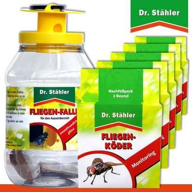 Dr. Stähler 1 x Fliegen-Falle + 5 x 3 Beutel Nachfüllpack FliegenKöder (Gr. Mittel)