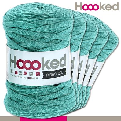 Hoooked 5 x 120 m Ribbon XL Premium Textilgarn | Happy Mint |Bändchengarn Häkeln