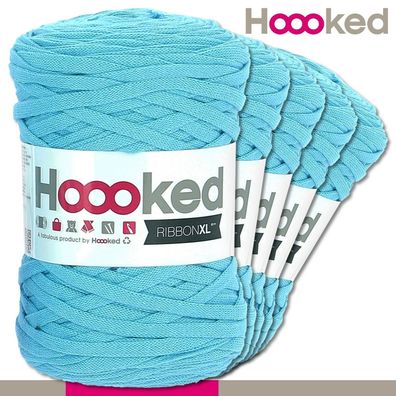 Hoooked 5 x 120 m Ribbon XL Premium Textilgarn | Sea Blue |Bändchengarn Häkeln