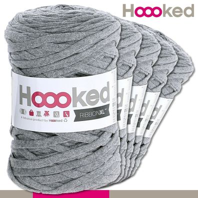 Hoooked 5 x 120 m Ribbon XL Premium Textilgarn | Stone Grey |Bändchengarn Häkeln