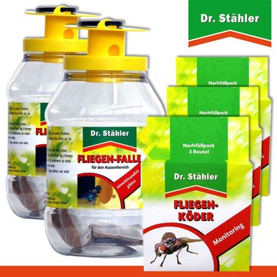 Dr. Stähler 2 x Fliegen-Falle + 3 x 3 Beutel Nachfüllpack FliegenKöder (Gr. Mittel)