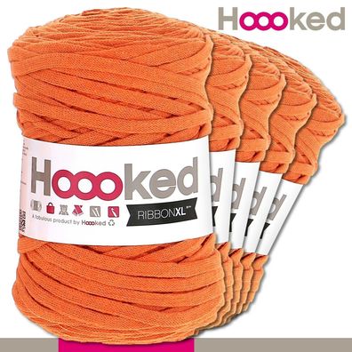 Hoooked 5x120 m Ribbon XL Premium Textilgarn | Dutch Orange |Bändchengarn Häkeln