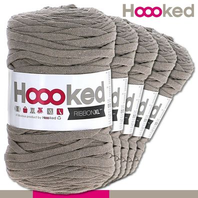 Hoooked 5x120 m Ribbon XL Premium Textilgarn | Earth Taupe |Bändchengarn Häkeln