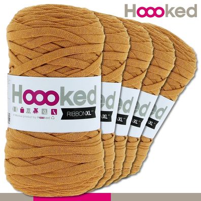 Hoooked 5x120 m Ribbon XL Premium Textilgarn | Harvest Ocre |Bändchengarn Häkeln