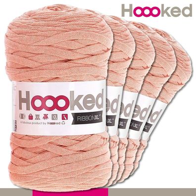 Hoooked 5x120 m Ribbon XL Premium Textilgarn | Iced Apricot |Bändchengarn Häkeln