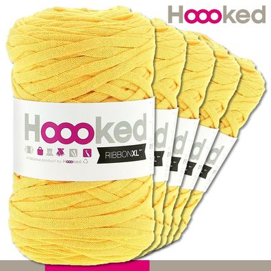 Hoooked 5x120 m Ribbon XL Premium Textilgarn | Lemon Yellow |Bändchengarn Häkeln