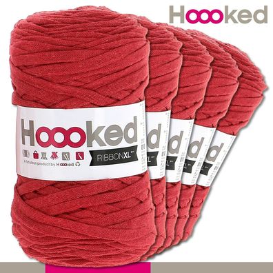 Hoooked 5x120 m Ribbon XL Premium Textilgarn | Lipstick Red |Bändchengarn Häkeln