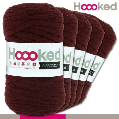 Hoooked 5x120 m Ribbon XL Premium Textilgarn | Maroon Rust |Bändchengarn Häkeln