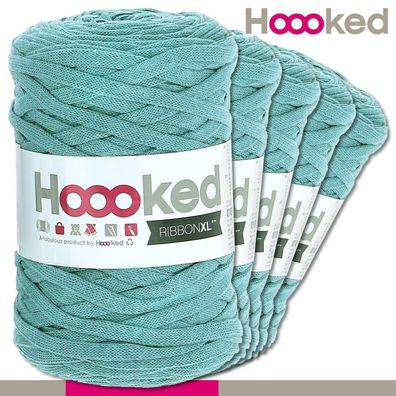 Hoooked 5x120 m Ribbon XL Premium Textilgarn |Emerald Splash|Bändchengarn Häkeln