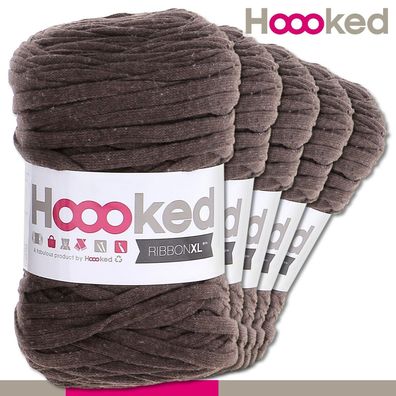 Hoooked 5x120 m Ribbon XL Premium Textilgarn |Tabacco Brown |Bändchengarn Häkeln