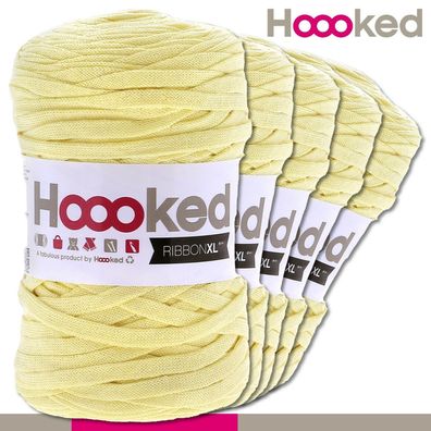 Hoooked 5x120 m Ribbon XL Premium Textilgarn| Frosted Yellow|Bändchengarn Häkeln