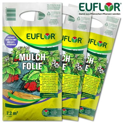 Euflor 3x 7,2 m² Mulchfolie (1,2 x 6 m) Gartenbau Wachstum Beet Gewächshaus