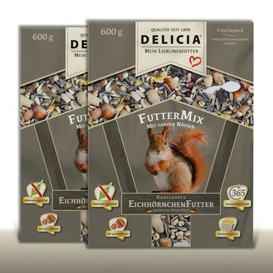 Delicia 2 x 600g Classico Ganzjahres Garten | Eichhörnchen Futter Mix