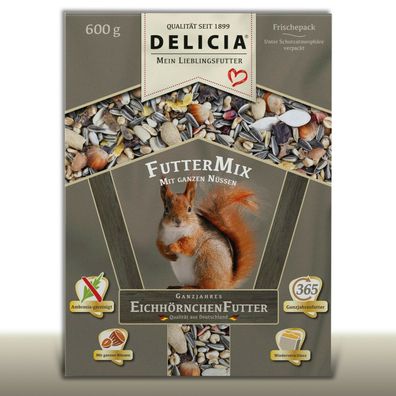 Delicia 600g Classico Ganzjahres Garten Eichhörnchen Futter Mix