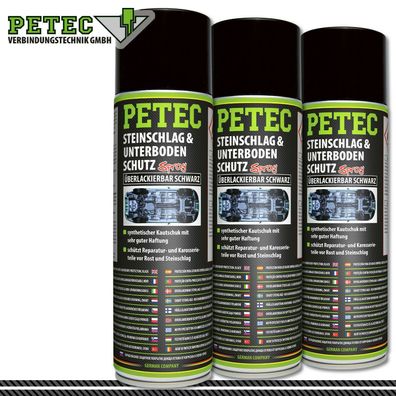 Petec 3x 500ml Steinschlag- & Unterbodenschutz schwarz Spray Rost Schutz Pflege