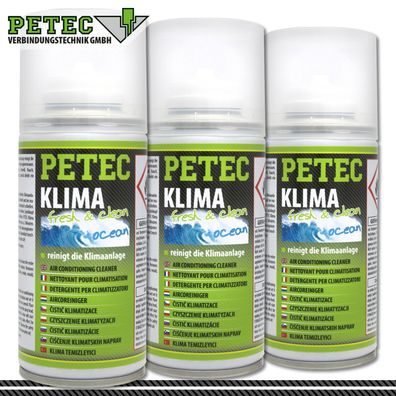 Petec 3x 150ml Klima fresh & clean Ocean Belüftung Fahrzeug Rauch Schweiß Pflege