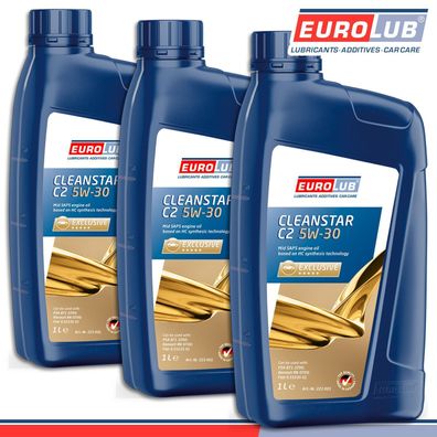 EuroLub 3 x 1 l Cleanstar C2 5W-30 Motoröl Renault Citroen Fiat Verschleißschutz
