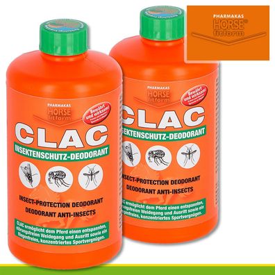 Pharmakas Horse fitform 2x 500ml CLAC Fliegenschutz-Deodorant Mücken Flöhe Pony