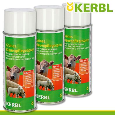Kerbl 3x 400ml Grünes Klauenpflegespray für Rinder und Schafe Hufschutz Pony COB