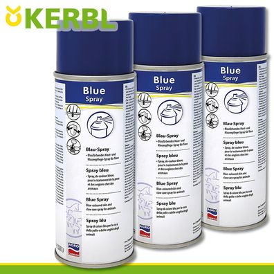 Kerbl 3x 400ml Hautpflege Blau-Spray Blue Spray Narben Vieh Kühe Pferde Heilung