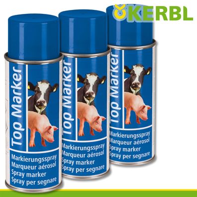 Kerbl 3x 500ml Viehzeichenspray Top Marker blau Markierung Schweine Kühe Schafe