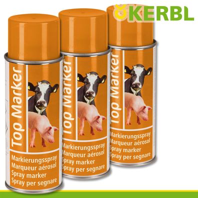 Kerbl 3x 500ml Viehzeichenspray Top Marker orange Markierung Tiere Kühe Schweine