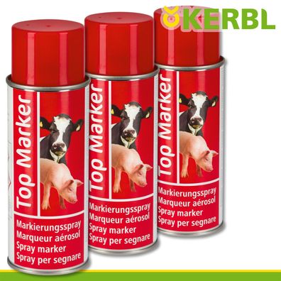 Kerbl 3x 500ml Viehzeichenspray Top Marker rot Schafe Schweine Kühe Markierung