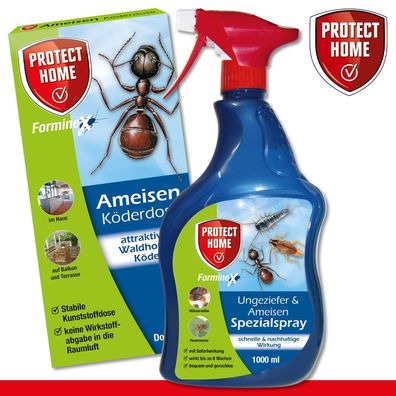 Protect Home 1000ml FormineX Ungeziefer Spezialspray + 2 Stk. Ameisen Köderdosen