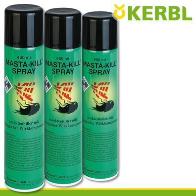 Kerbl 3x 400ml MASTA-KILL Spray Insekten Fliegen Bekämpfung Stall Weide Box Kühe