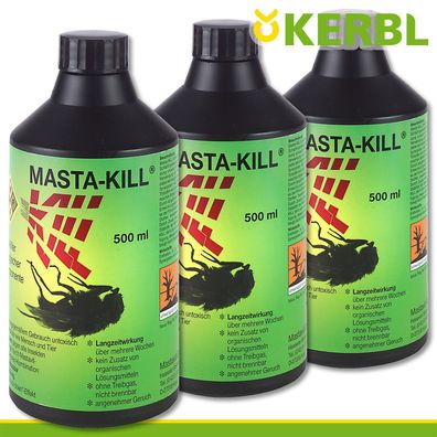 Kerbl 3x 500ml MASTA-KILL ohne Sprühkopf Schädlinge Larven Insekten Schutz Stall