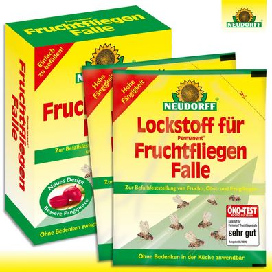 Neudorff Set: Permanent FruchtfliegenFalle + Lockstoff für FruchtfliegenFalle