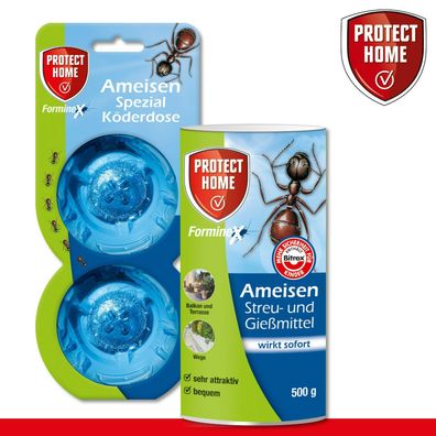 Protect Home 500g FormineX Ameisen Streu-& Gießmittel N + 2Stk Köderdose Spezial