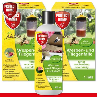 Protect Home-Set: 2x Natria Wespen- & Fliegenfalle + Wespen & Fliegen Lockstoff