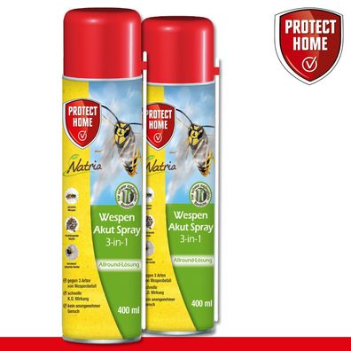 Protect Home 2 x 400 ml Natria Wespen Akut Spray 3-in-1 Nest Bekämpfung Terrasse