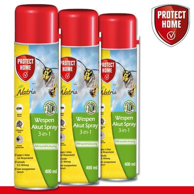Protect Home 3 x 400 ml Natria Wespen Akut Spray 3-in-1 Bekämpfung Abwehr Garten
