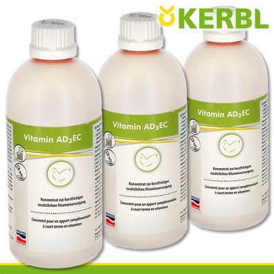 Kerbl 3x 500ml Vitamin AD3EC | Vitaminkonzentrat für Hennen Hühner Pflege Stall