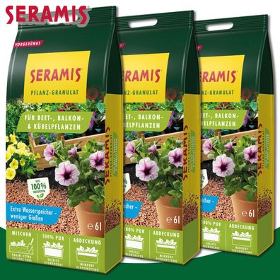 Seramis® 3x 6L Pflanz-Granulat für Beet- Balkon- & Kübelpflanzen Terrasse Blumen
