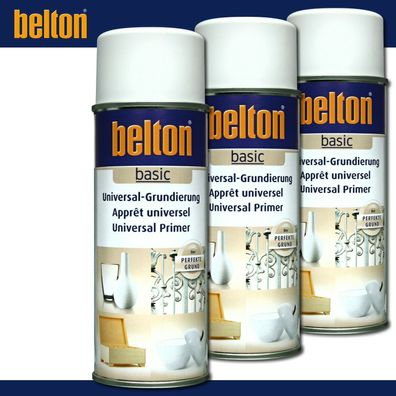 Kwasny Belton basic 3 x 400 ml Universal-Grundierung Weiß Spray Perfekter Grund