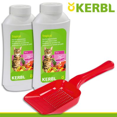 Kerbl 2 x 700 g Deo-Konzentrat für Katzentoilette Tropical + Katzenstreuschaufel