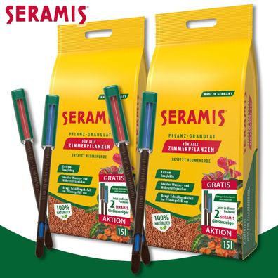 Seramis 2 x 15 l Pflanz-Granulat für Zimmerpflanzen + je 2 Gießanzeiger gratis