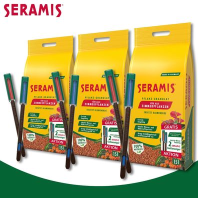 Seramis 3 x 15 l Pflanz-Granulat für Zimmerpflanzen + je 2 Gießanzeiger gratis