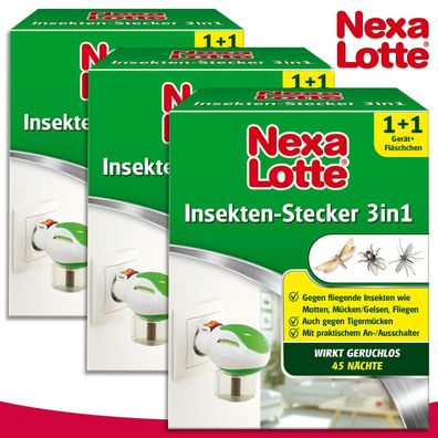 Substral Nexa Lotte 3 x Insekten-Stecker 3in1 gegen Mücken, Fliegen und Motten