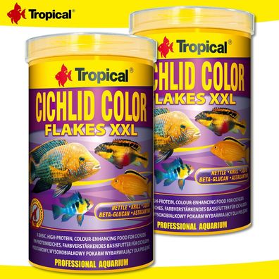 Tropical 2 x 1000 ml Cichlid Color Flakes XXL | Farbverstärkendes Hauptfutter