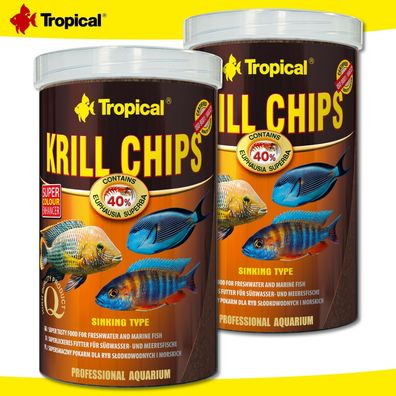 Tropical 2 x 1000 ml Krill Chips | Leckeres Futter für Süß- und Meerwasserfische
