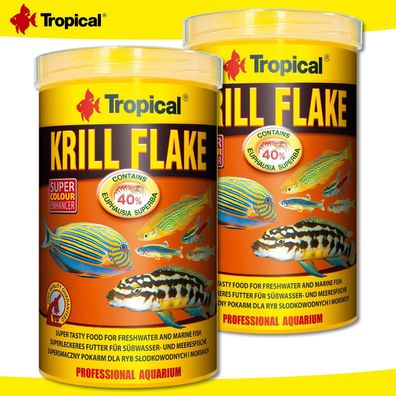 Tropical 2 x 1000 ml Krill Flake | Leckeres Futter für Süß- und Meerwasserfische