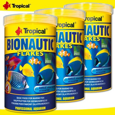Tropical 3 x 1000 ml Bionautic Flakes | Hauptfutter für Seewasserfische