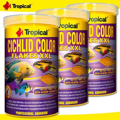 Tropical 3 x 1000 ml Cichlid Color Flakes XXL | Farbverstärkendes Hauptfutter