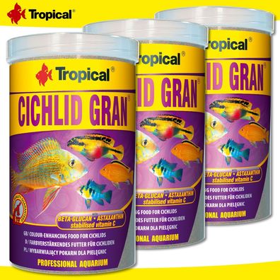 Tropical 3 x 1000 ml Cichlid Gran | Farbverstärkendes Futter für Cichliden