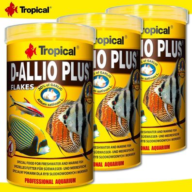 Tropical 3 x 1000 ml D-Allio Plus Flakes für Süß- und Meerwasserfische